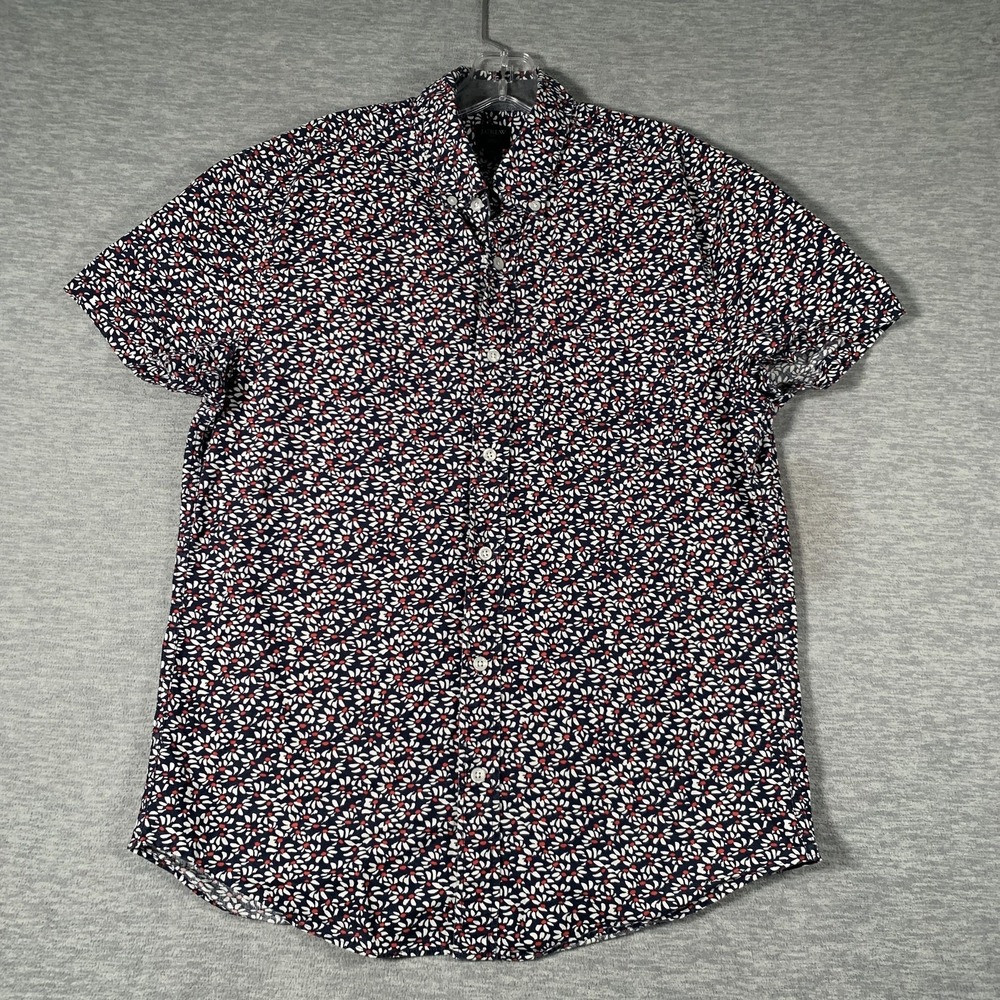 J.Crew‎ Shirt Mens Medium Blue Floral Print Short Sleeve Button Up Casual Cotton